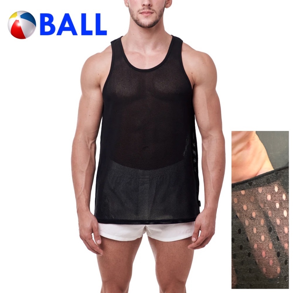 Ball Sheer Mesh Tank Top 21" armpit to armpit seams unstretched Poly blend